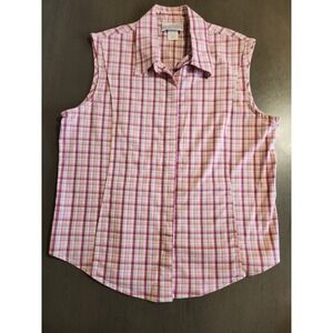 Motherwear Women's Nursing Top Sleeveless Plaid Button Up Pink Size M Made USA